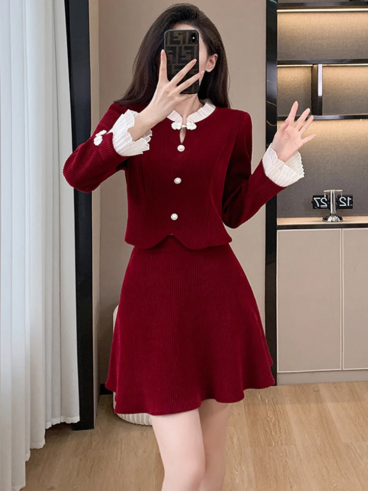 Elegant OL Corduroy Short Jacket Mini Skirt Two Piece Sets Women's Vintage Ruffles Trim Coat +High Waist A-line Skirt Suits
Elegant OL Corduroy Short Jacket Mini Skirt Two Piece Sets Women's Vintage Ruffles Trim Coat +High Waist A-line Skirt Suits