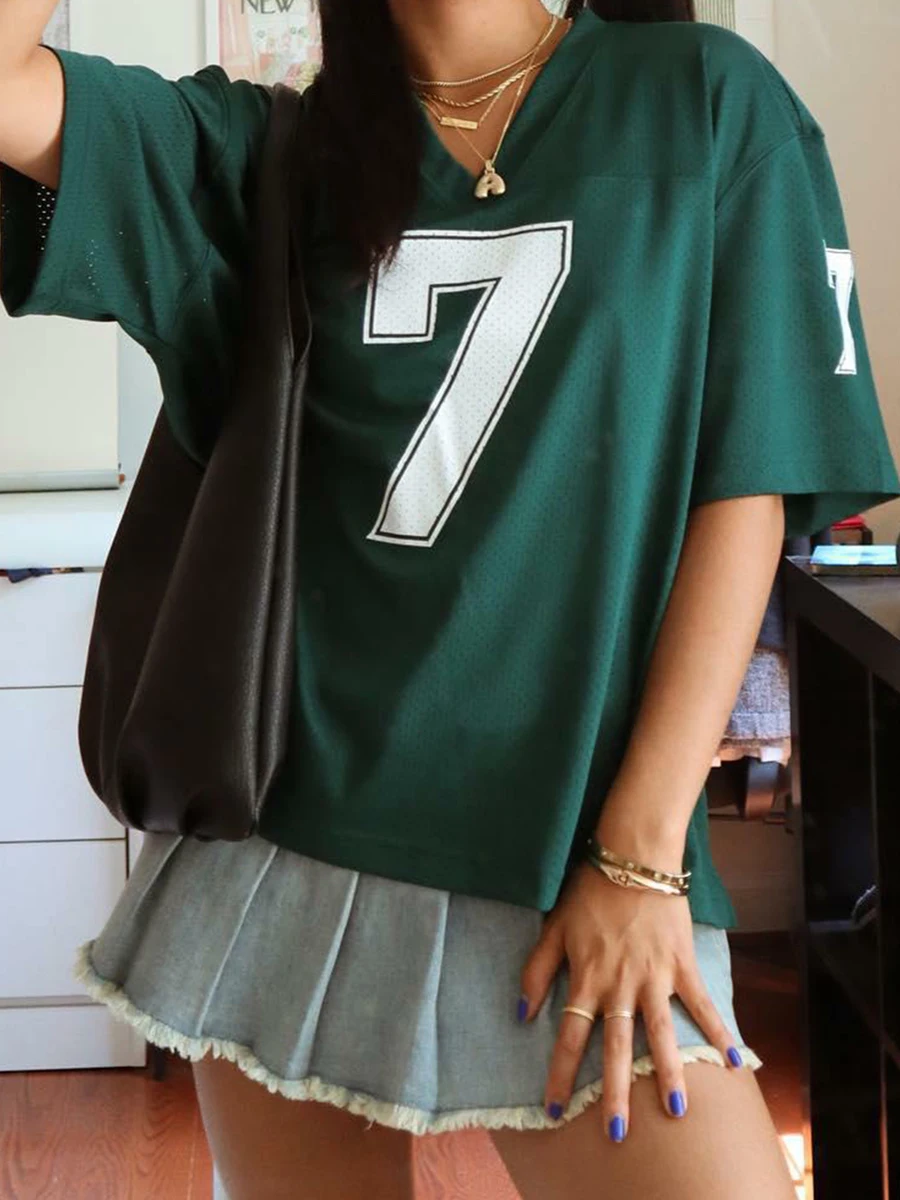 Women's Summer Casual Jersey Tee Short Sleeve Number Print V Neck Loose Fit Mesh Breathable Tops
Women's Summer Casual Jersey Tee Short Sleeve Number Print V Neck Loose Fit Mesh Breathable Tops
