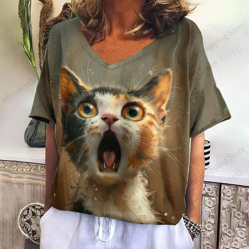 Винтажная футболка с забавным котом и 3d принтом, женская модная повседневная футболка с v-образным вырезом и короткими рукавами, футболки большого размера, женская одежда
Винтажная футболка с забавным котом и 3d принтом, женская модная повседневная футболка с v-образным вырезом и короткими рукавами, футболки большого размера, женская одежда