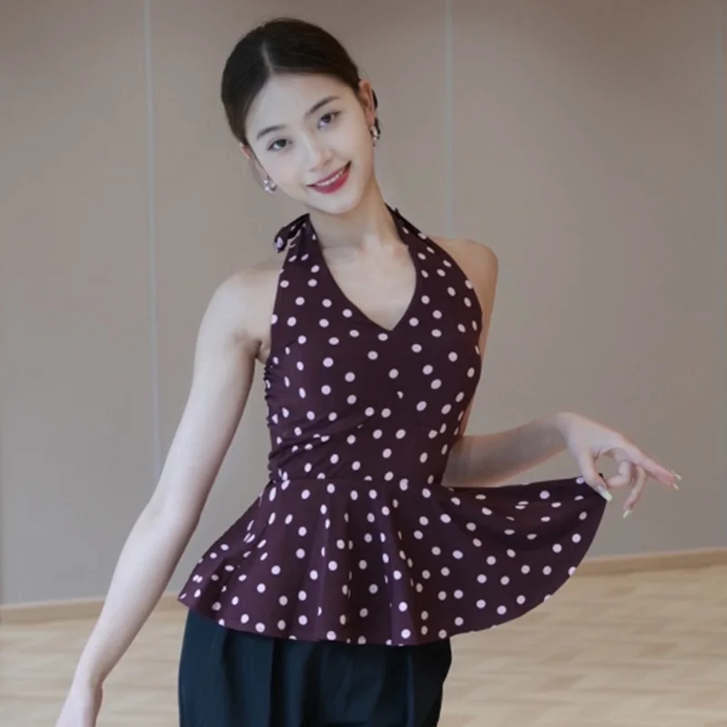 Adult Latin Dance Tops Women Summer Sleeveless Polka Dot Top Club Rumba Salsa Ballroom Dance Practice Performance Wear DNV24055
Adult Latin Dance Tops Women Summer Sleeveless Polka Dot Top Club Rumba Salsa Ballroom Dance Practice Performance Wear DNV24055