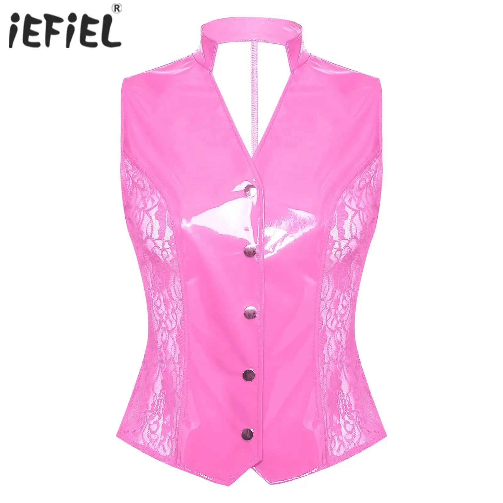 Womens Shiny PU Leather Lace Sleeveless Vest Tops Sheer Floral Lace at Sides V Neck Button-down Waistcoat Tank Top Blouse
Womens Shiny PU Leather Lace Sleeveless Vest Tops Sheer Floral Lace at Sides V Neck Button-down Waistcoat Tank Top Blouse