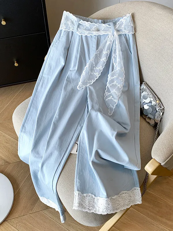 Casual Lace Trim Wide Leg Pants Women Summer Thin Loose High Waist Drapey Nine Points Sambon Pants Comfortable Breathable
Casual Lace Trim Wide Leg Pants Women Summer Thin Loose High Waist Drapey Nine Points Sambon Pants Comfortable Breathable
