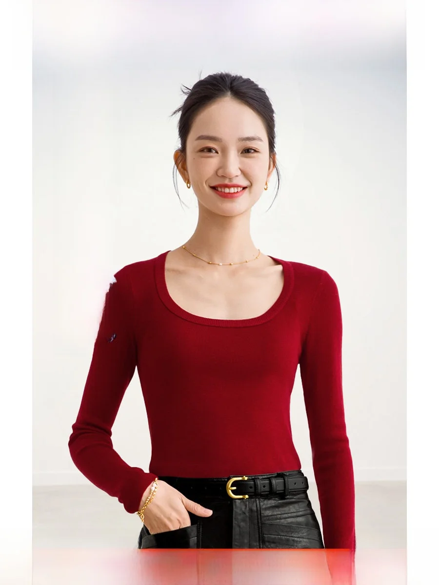 ROCO Retro Faionable U-Ne Hoof Ne Cherry Red Ultra-Fine Wool Knitted Sweater Multi-Color Long Sve Sweater
ROCO Retro Faionable U-Ne Hoof Ne Cherry Red Ultra-Fine Wool Knitted Sweater Multi-Color Long Sve Sweater