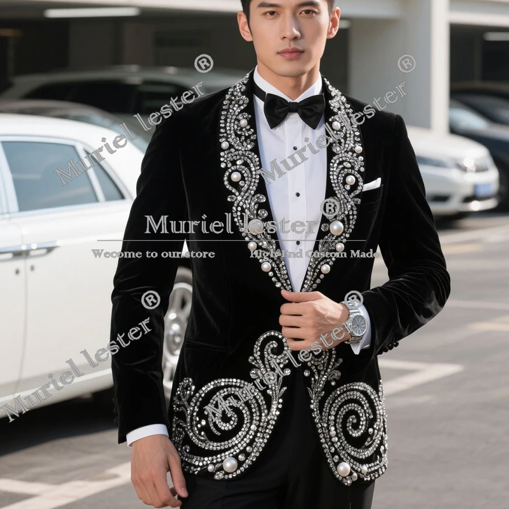Rhinestones Pearls Velvet Suit Men For Wedding Shawl Lapel Prom Tuxedos Customized Single Breasted Jacket Pants 2 Pieces Clothes
Rhinestones Pearls Velvet Suit Men For Wedding Shawl Lapel Prom Tuxedos Customized Single Breasted Jacket Pants 2 Pieces Clothes