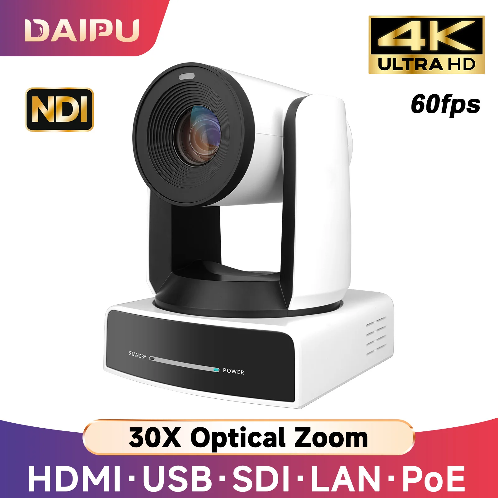 DAIPU NDI PTZ Camera 4KP60 30X Optical HDMI USB SDI LAN POE AI Tracking for Church Live Streaming Conference with Youtube Live
DAIPU NDI PTZ Camera 4KP60 30X Optical HDMI USB SDI LAN POE AI Tracking for Church Live Streaming Conference with Youtube Live