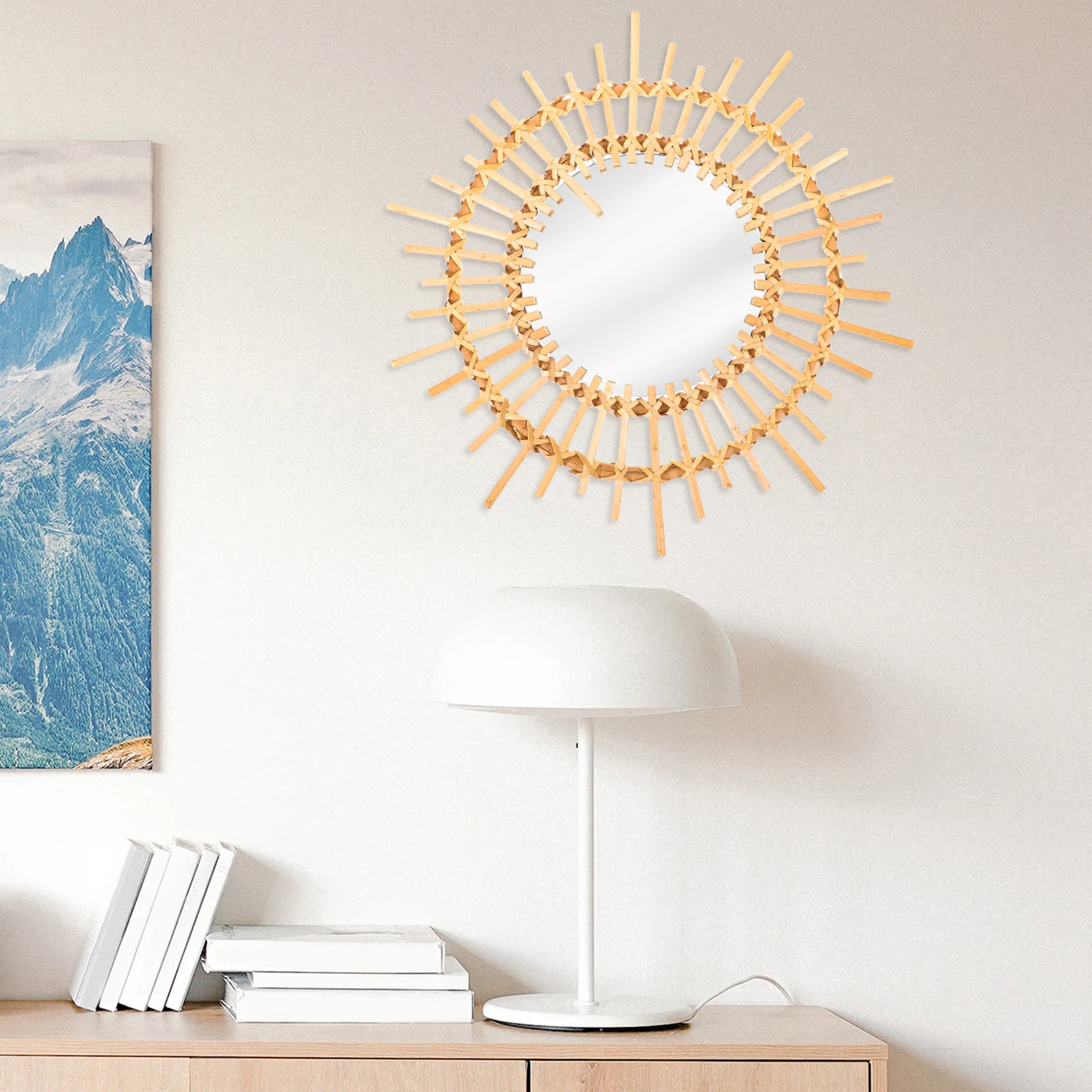 Rattan Decorative Wall Art Round Woven Mirror for Living Room Bathroom Decor Circular Mirror Brightening Design
Rattan Decorative Wall Art Round Woven Mirror for Living Room Bathroom Decor Circular Mirror Brightening Design