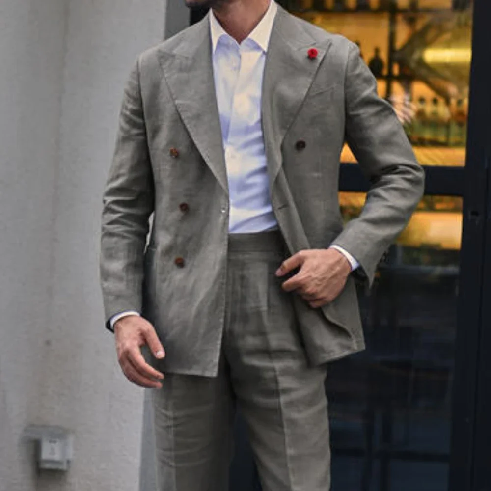 High Street Green Linen Men Suit Smart Casual Wedding Suits For Men Double Breasted Peak Lapel Custom Slim Fit 2 Piece Tuxedo
High Street Green Linen Men Suit Smart Casual Wedding Suits For Men Double Breasted Peak Lapel Custom Slim Fit 2 Piece Tuxedo