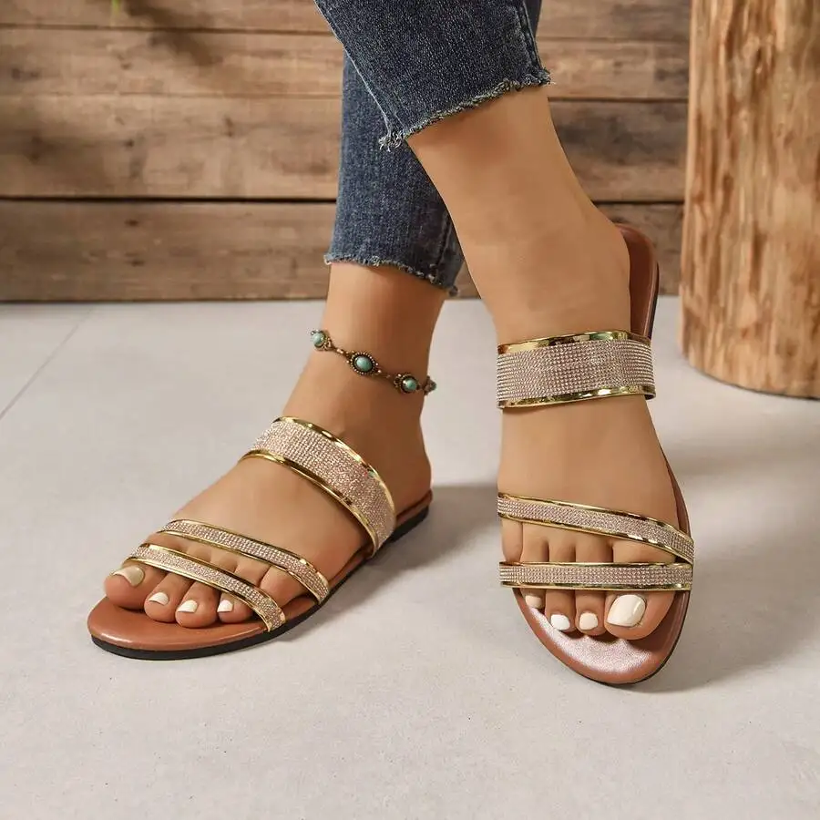 Sparkling Rhinestone Flat Sandals Women Slip On Multi Strap Open Toe Casual Boho Style
Sparkling Rhinestone Flat Sandals Women Slip On Multi Strap Open Toe Casual Boho Style
