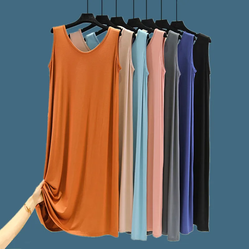 Summer Thin Modal Cotton Sleep Dress Women's Sleeveless Strap Vest Long Dress Loose plus Size Home Clothes Nightgown
Summer Thin Modal Cotton Sleep Dress Women's Sleeveless Strap Vest Long Dress Loose plus Size Home Clothes Nightgown