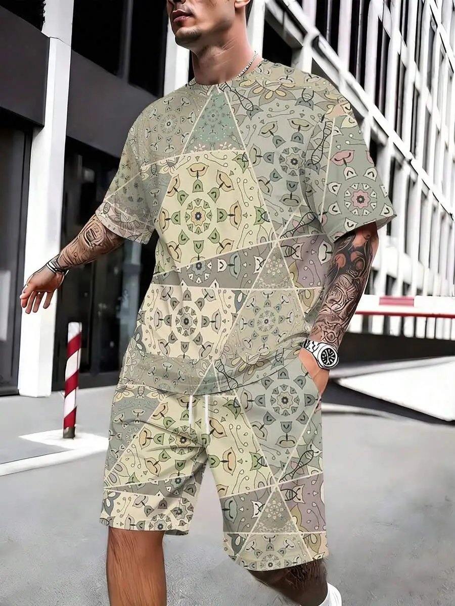 Mens Light Green Geometric Print Knit Two-Piece Set: Short Sleeve Tee And Shorts For Summer Casual Or Beach Wear
Mens Light Green Geometric Print Knit Two-Piece Set: Short Sleeve Tee And Shorts For Summer Casual Or Beach Wear