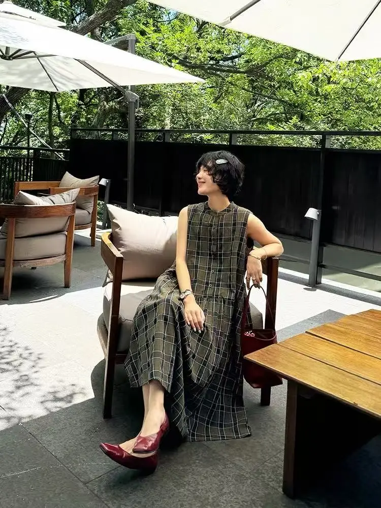 Plus Size Casual Vintage Cotton Vest Dress Women Summer Design Sense Sleeveless Plaid Long Skirt mid Length A Line Robe F45
Plus Size Casual Vintage Cotton Vest Dress Women Summer Design Sense Sleeveless Plaid Long Skirt mid Length A Line Robe F45
