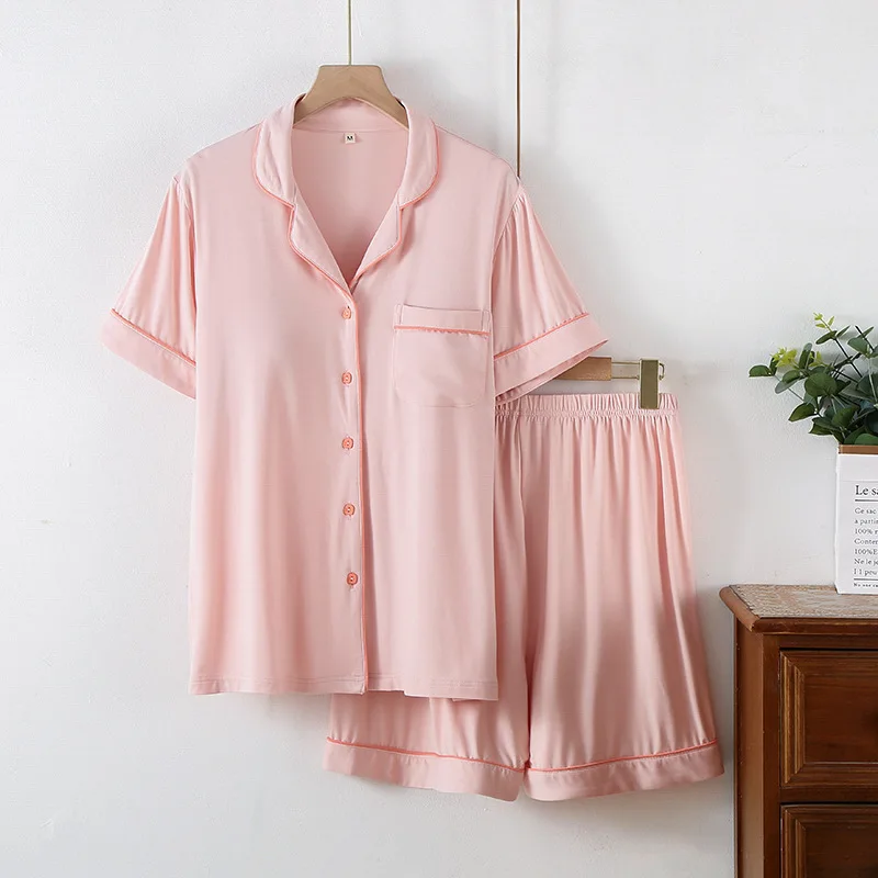 Summer Women's Suit Pajamas Set Night Wear For Ladies With Chest Cup Short Sleeve Sleepwear Pyjamas Set Night Wear Female
Summer Women's Suit Pajamas Set Night Wear For Ladies With Chest Cup Short Sleeve Sleepwear Pyjamas Set Night Wear Female