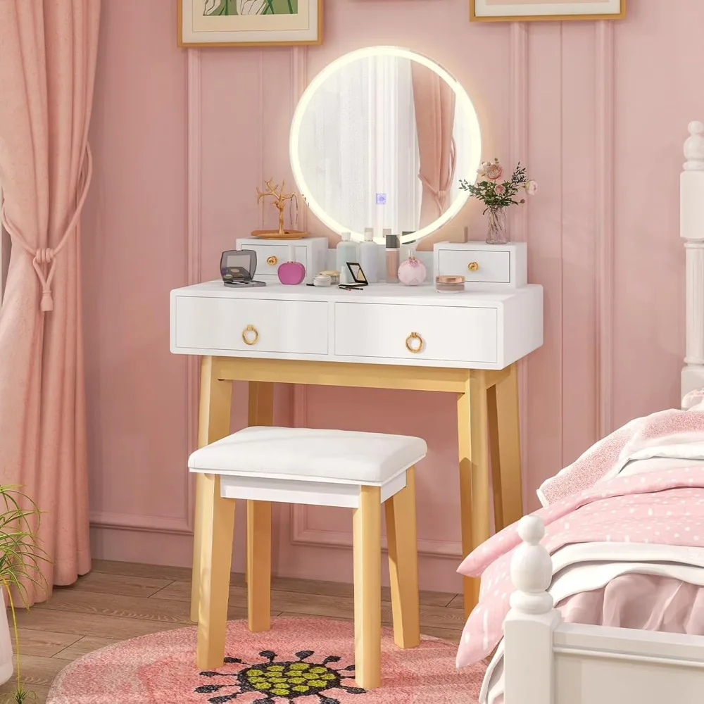 Vanity Desk with Mirror and Lights, White Makeup Vanity Desk with 4 Drawers, 3 Color Lighting Modes, Adjustable Brightness
Vanity Desk with Mirror and Lights, White Makeup Vanity Desk with 4 Drawers, 3 Color Lighting Modes, Adjustable Brightness