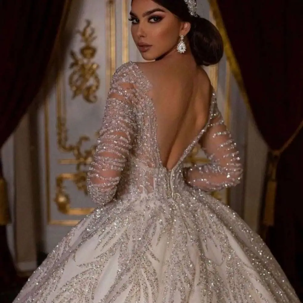Romantic Open Back Ball Gown Wedding Dress Fantasy Sequined Luxurious Customized Delicate Corset Illusion Sleeves Bride Wear
Romantic Open Back Ball Gown Wedding Dress Fantasy Sequined Luxurious Customized Delicate Corset Illusion Sleeves Bride Wear