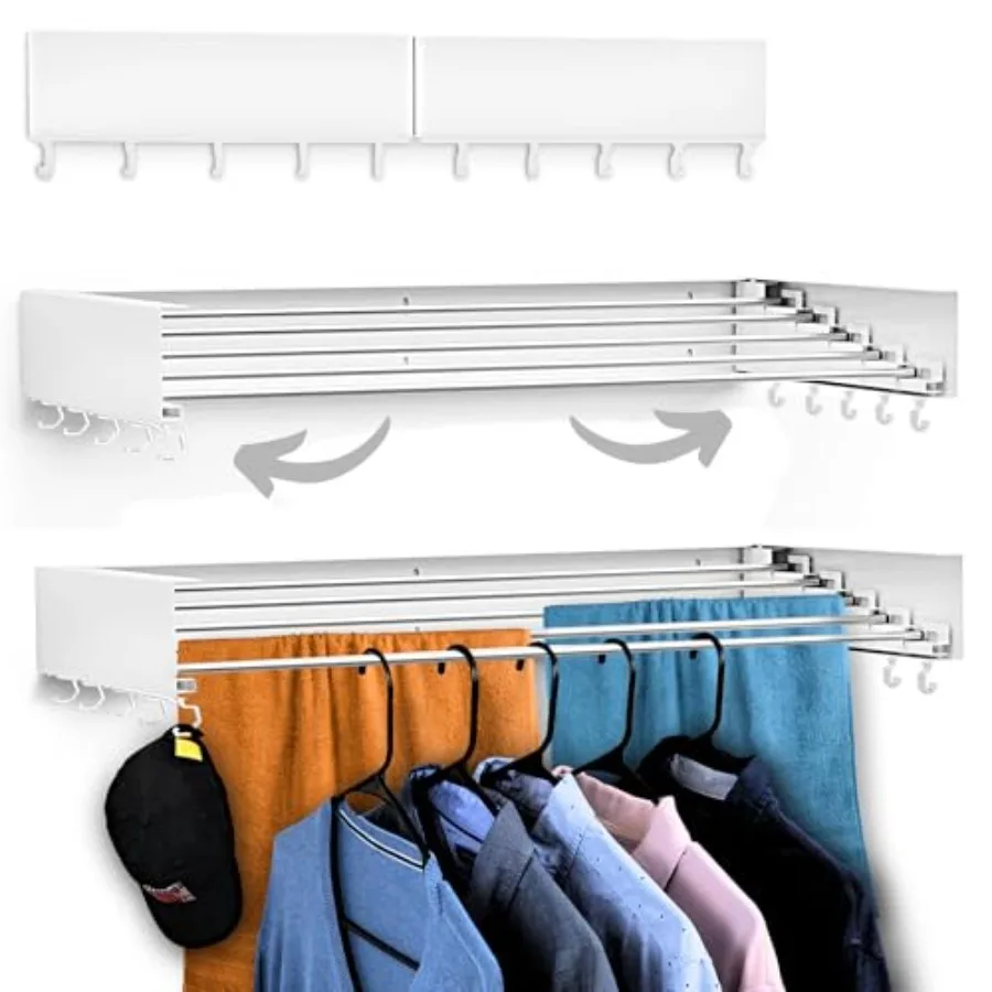 Foldable Wall Mounted Drying Rack - 31.5" Wide 13.2 Feet Drying Space 5 Aluminum Rods Supports Up to 60 lbs - Retractable and F
Foldable Wall Mounted Drying Rack - 31.5" Wide 13.2 Feet Drying Space 5 Aluminum Rods Supports Up to 60 lbs - Retractable and F