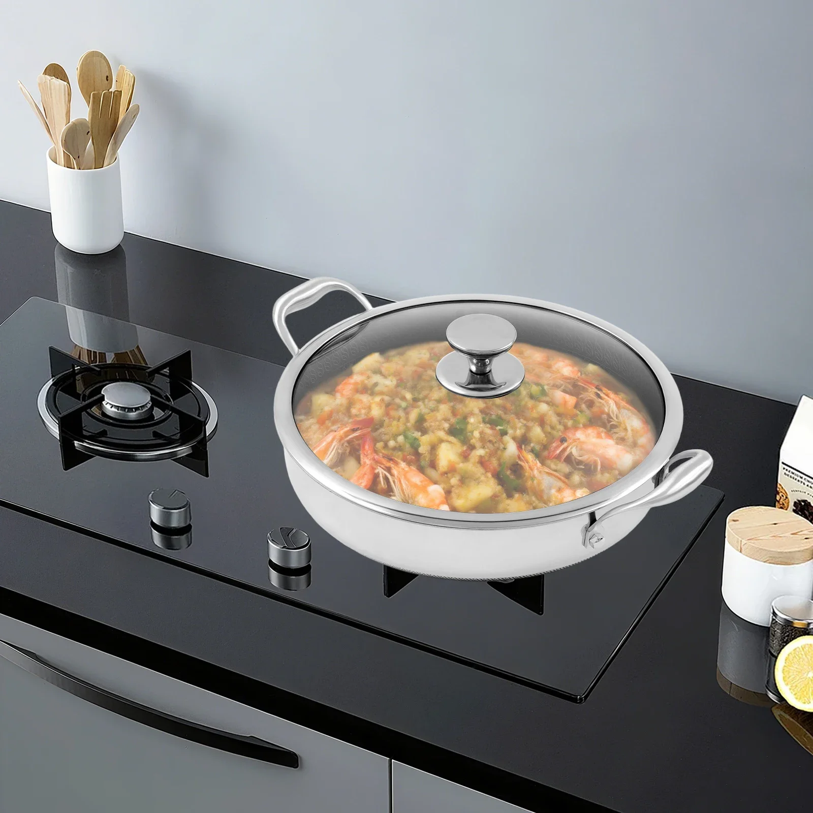 12.6 inch Stainless Steel Frying Pan with 2 Handles, Flat-Bottomed Frying Pan, fit for Induction Stove, Ceramic Stove, Gas Stove
12.6 inch Stainless Steel Frying Pan with 2 Handles, Flat-Bottomed Frying Pan, fit for Induction Stove, Ceramic Stove, Gas Stove