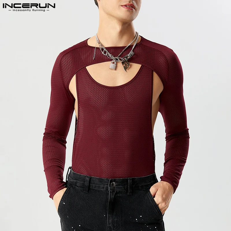 INCERUN Men Bodysuits Mesh O-neck Long Sleeve Hollow Out Male Rompers T Shirts Sexy Solid Transparent Streetwear Bodysuit S-3XL
INCERUN Men Bodysuits Mesh O-neck Long Sleeve Hollow Out Male Rompers T Shirts Sexy Solid Transparent Streetwear Bodysuit S-3XL