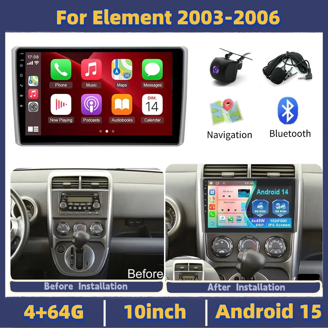 10-дюймовая автомобильная навигационная система на Android 14 для Honda Element 2003-2006 с поддержкой Carplay и Android Auto, 4+64 ГБ, AHD-камера, микрофон, стерео радио
10-дюймовая автомобильная навигационная система на Android 14 для Honda Element 2003-2006 с поддержкой Carplay и Android Auto, 4+64 ГБ, AHD-камера, микрофон, стерео радио