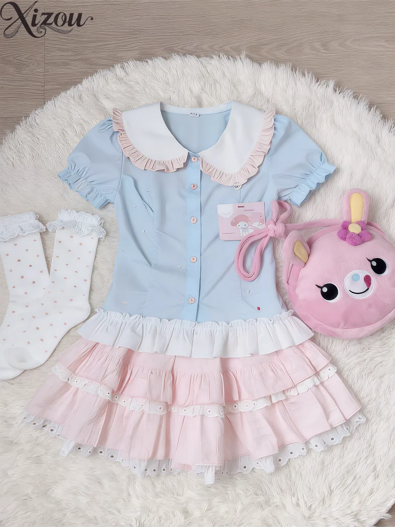 Doll Collar Top Cake Skirt Set Bubble Sleeve Shirt Two Piece Summer Outfit Blue Pink Tops Puffy Sweet Cute 2026 College Summer
Doll Collar Top Cake Skirt Set Bubble Sleeve Shirt Two Piece Summer Outfit Blue Pink Tops Puffy Sweet Cute 2026 College Summer