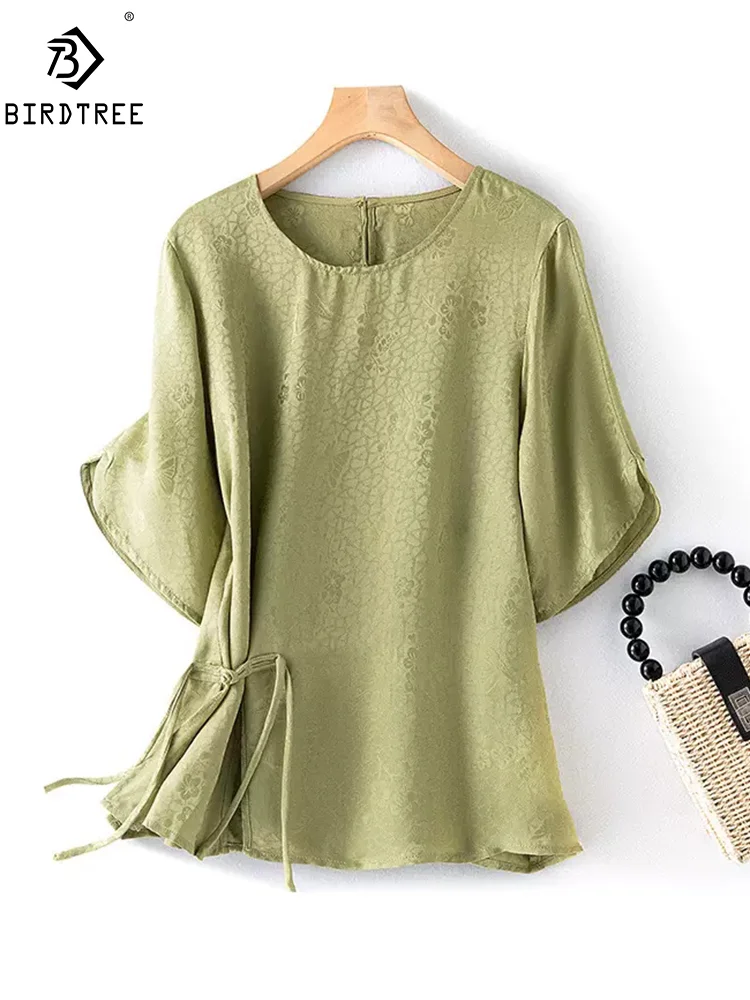 BirdTree, 100%Real Silk Retro T Shirt, Women Half Sleeve Jacquard Satin, Loose Elegant Blouses, 2024 Summer New Tops T44742QM
BirdTree, 100%Real Silk Retro T Shirt, Women Half Sleeve Jacquard Satin, Loose Elegant Blouses, 2024 Summer New Tops T44742QM