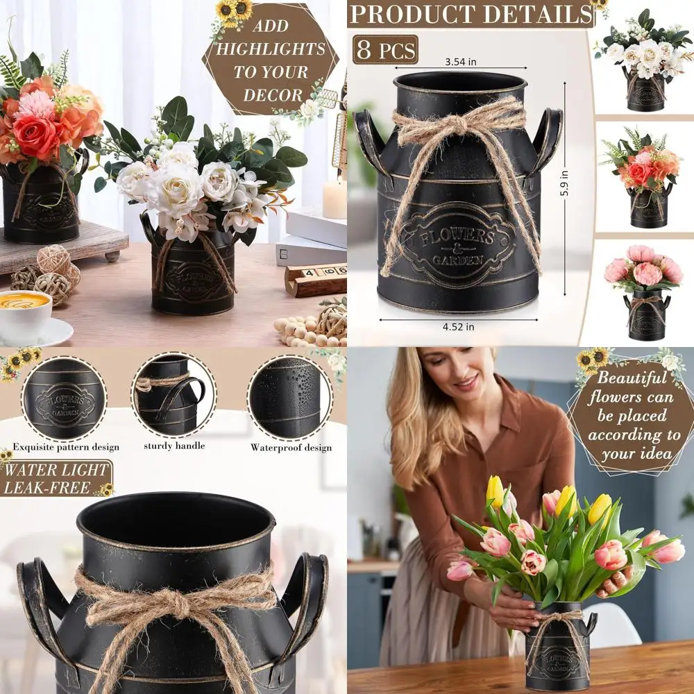 Set of 8 Vintage-Style Galvanized Metal Flower Vases with Handle, Rustic Milk Cans for Seasonal Decor and Gifts
Set of 8 Vintage-Style Galvanized Metal Flower Vases with Handle, Rustic Milk Cans for Seasonal Decor and Gifts