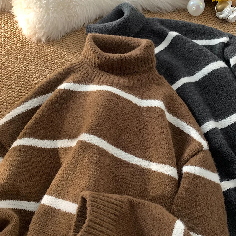 i High Collar Men's Knitted Sweater Winter Retro Striped Base Layer Thiened Long Sve Casual Loose Fit Knitting Coat
i High Collar Men's Knitted Sweater Winter Retro Striped Base Layer Thiened Long Sve Casual Loose Fit Knitting Coat