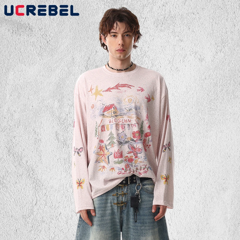 Футболка с длинным рукавом и принтом граффити, мужская весенняя ретро уличная свободная футболка с круглым вырезом, мужская футболка
Футболка с длинным рукавом и принтом граффити, мужская весенняя ретро уличная свободная футболка с круглым вырезом, мужская футболка