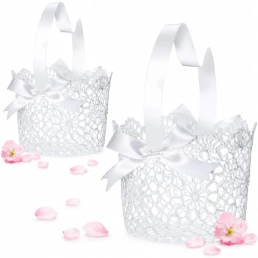 2 Pcs White Flower Girl Basket with Handle Wedding Flower Baskets with Satin Bowknot for Wedding Ceremony Petals Confetti Gift
2 Pcs White Flower Girl Basket with Handle Wedding Flower Baskets with Satin Bowknot for Wedding Ceremony Petals Confetti Gift