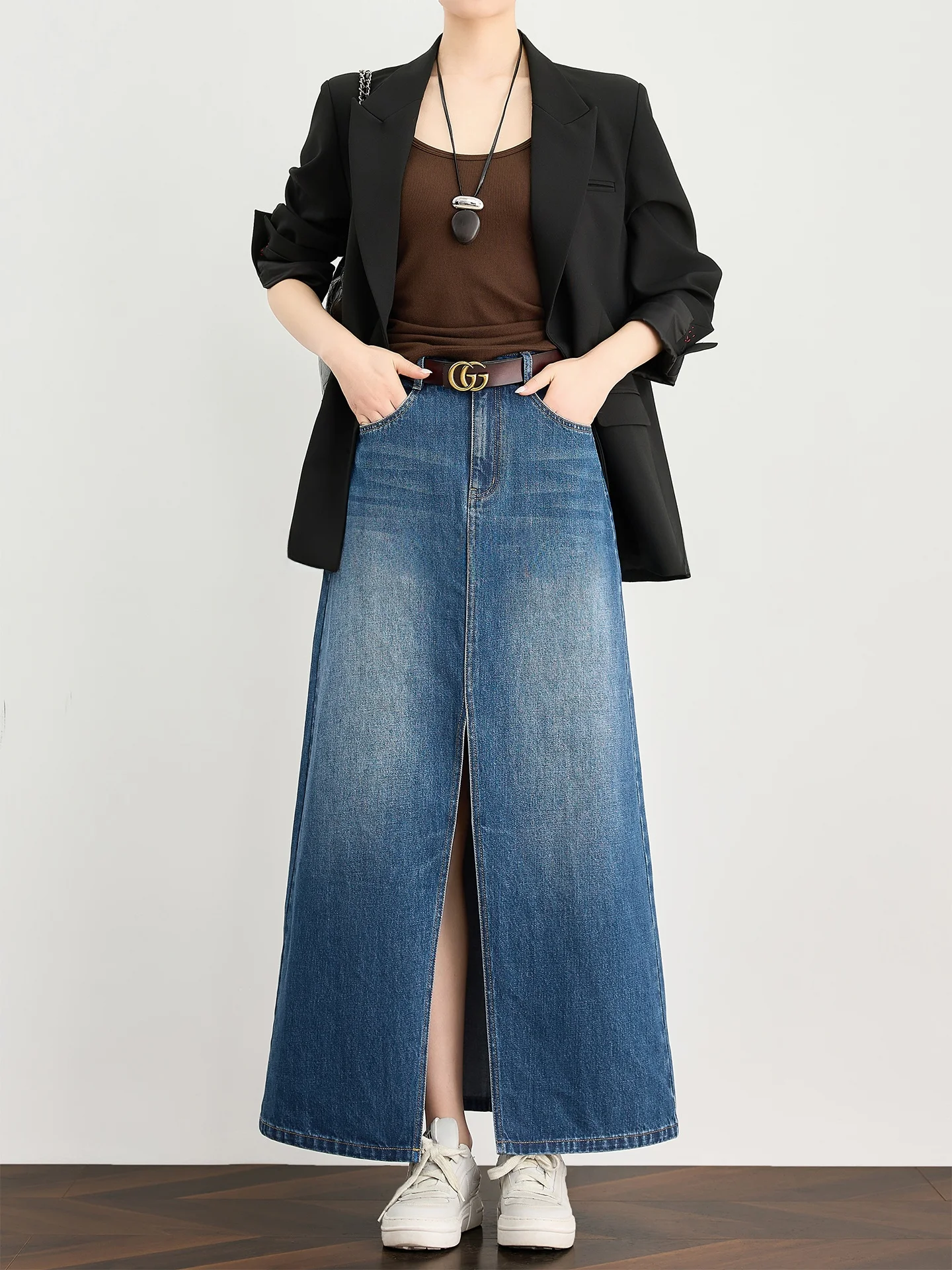 FAESSLIN Long Cotton Denim Asymmetrical Skirt High Waist A-Line Women's Front Slit Korean Style Casual Commute Skirt
FAESSLIN Long Cotton Denim Asymmetrical Skirt High Waist A-Line Women's Front Slit Korean Style Casual Commute Skirt