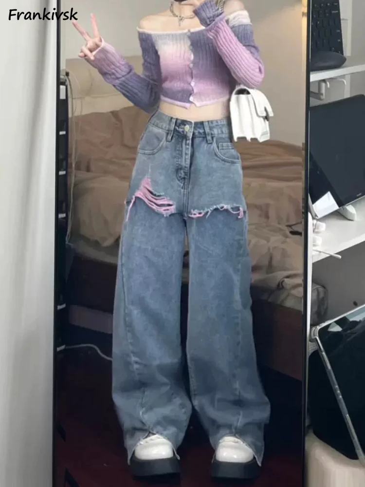 Wide Leg Jeans Women Patchwork Elegant Frayed Vintage All-match Summer Casual Loose Japanese Style Streetwear Asymmetrical Slit
Wide Leg Jeans Women Patchwork Elegant Frayed Vintage All-match Summer Casual Loose Japanese Style Streetwear Asymmetrical Slit
