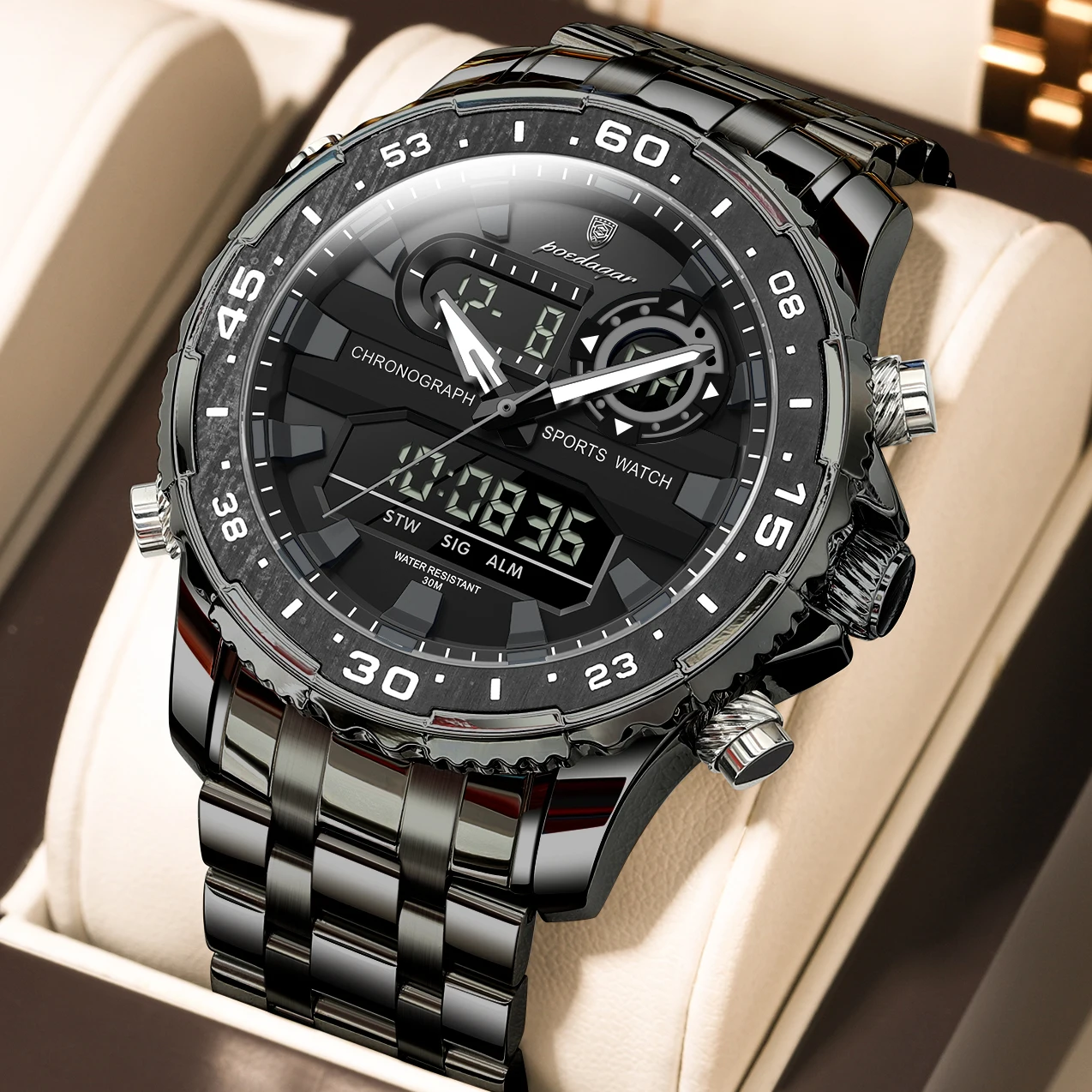 POEDAGAR Sport Digital Men's Clock LED Luminous Week Date Fashion Quartz Men Watch Dual Time Digital Electronic Military Watches
POEDAGAR Sport Digital Men's Clock LED Luminous Week Date Fashion Quartz Men Watch Dual Time Digital Electronic Military Watches
