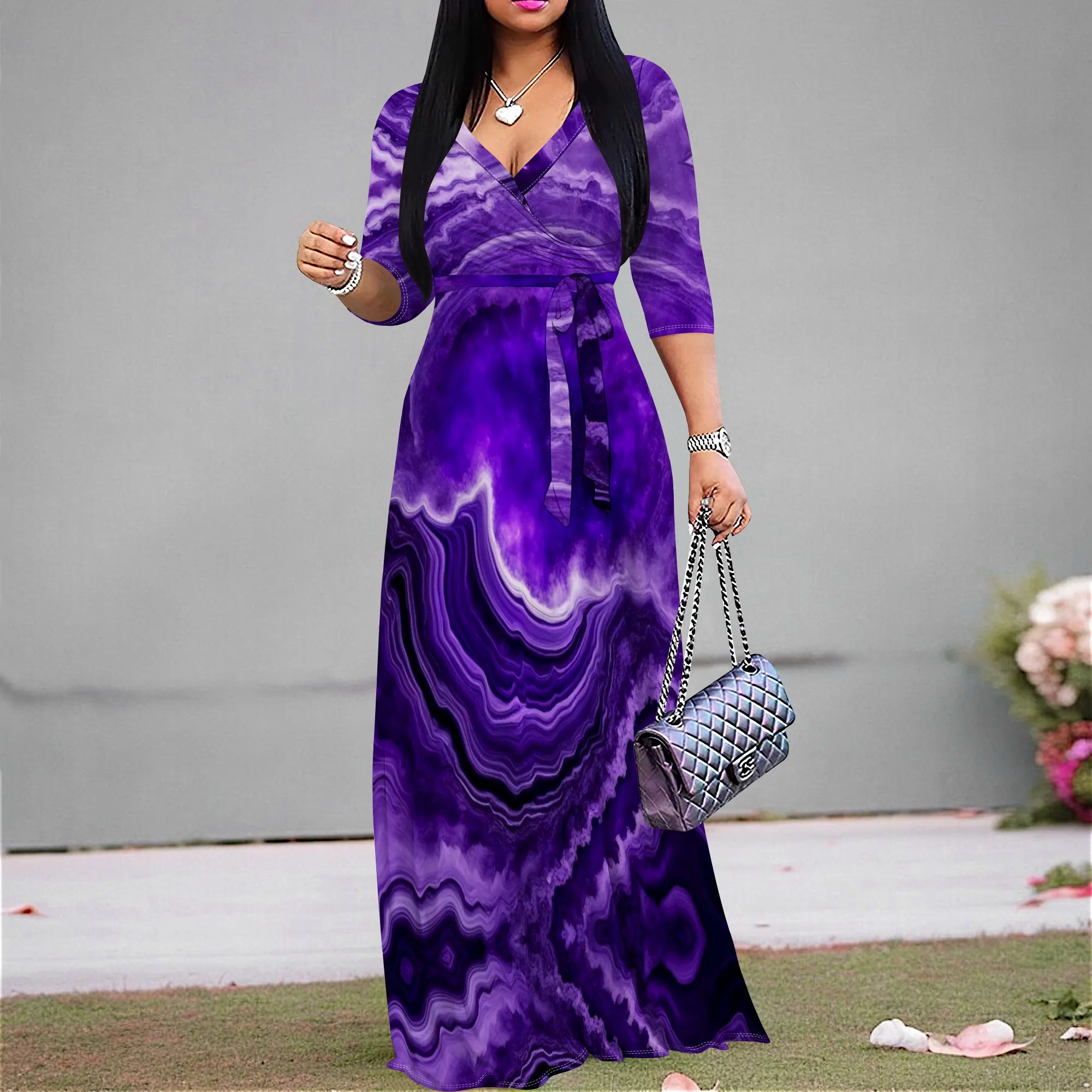 Purple Agate Print Dress S‑3XL V‑Neck Wrap Style with Belt & 3/4 Sleeves for Art Show, Dinner Party or Elegant Fall Look
Purple Agate Print Dress S‑3XL V‑Neck Wrap Style with Belt & 3/4 Sleeves for Art Show, Dinner Party or Elegant Fall Look