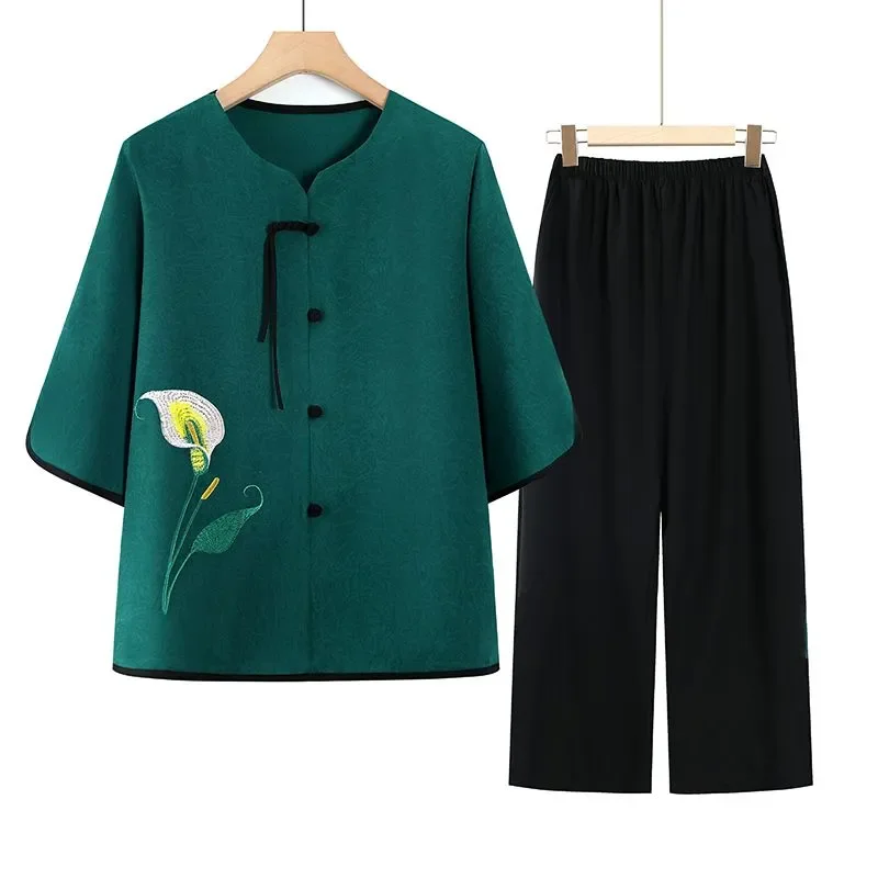 Womens Floral Embroidered 2 Piece Set 3/4 Sleeve Blouse And Pants For Seniors
Womens Floral Embroidered 2 Piece Set 3/4 Sleeve Blouse And Pants For Seniors