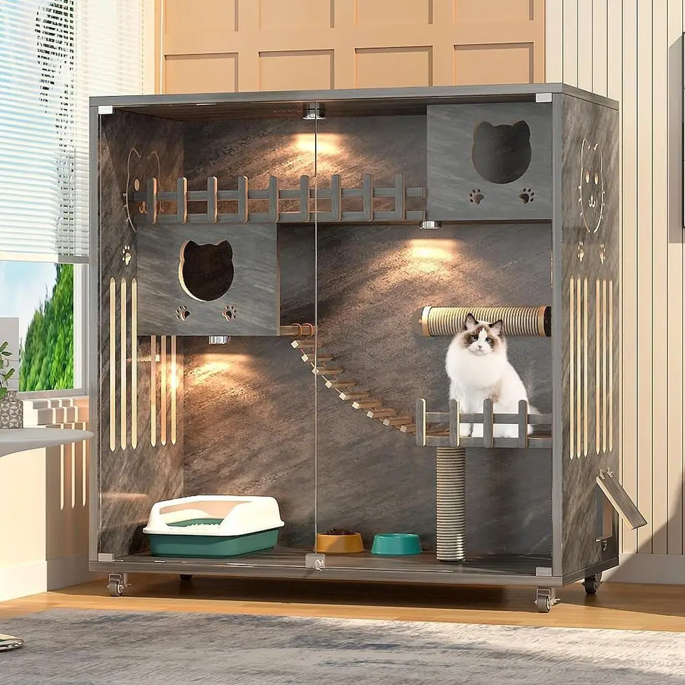 Extravagant 50x48x24 Wooden Cat Condo with Scratching Posts, Wheels, and Ventilation for Indoor & Outdoor Cats
Extravagant 50x48x24 Wooden Cat Condo with Scratching Posts, Wheels, and Ventilation for Indoor & Outdoor Cats