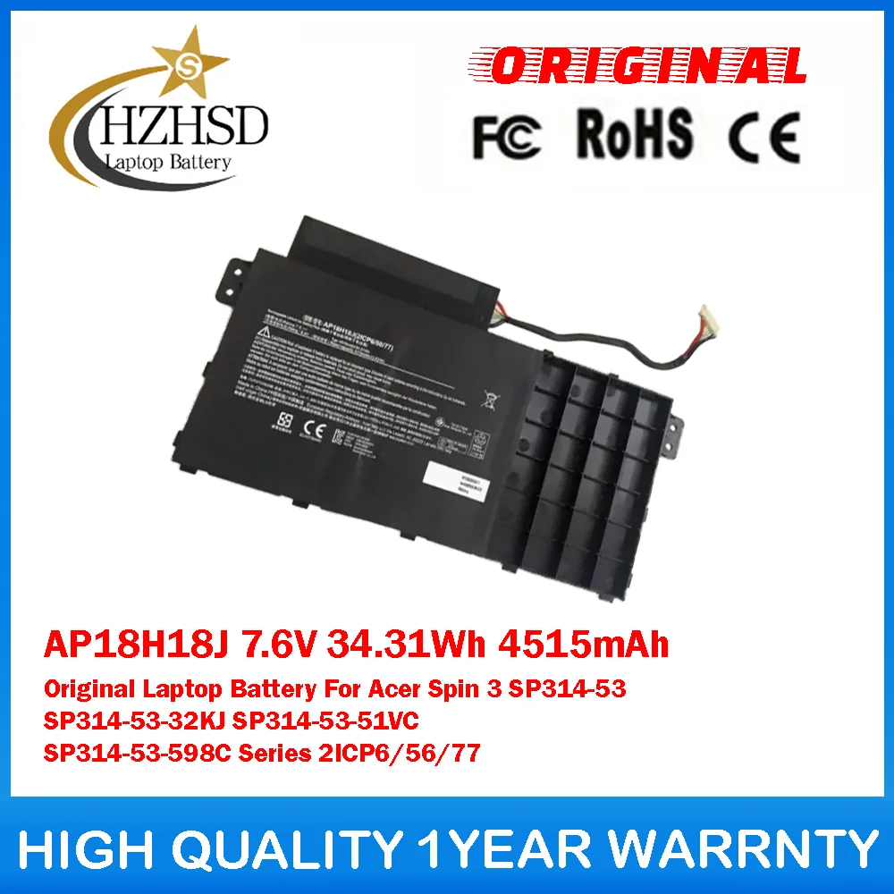 AP18H18J 7,6 В 34,31 Втч 4515 мАч оригинальный аккумулятор для ноутбука Acer Spin 3 SP314-53 SP314-53-32KJ SP314-53-51VC SP314-53-598C серии
AP18H18J 7,6 В 34,31 Втч 4515 мАч оригинальный аккумулятор для ноутбука Acer Spin 3 SP314-53 SP314-53-32KJ SP314-53-51VC SP314-53-598C серии