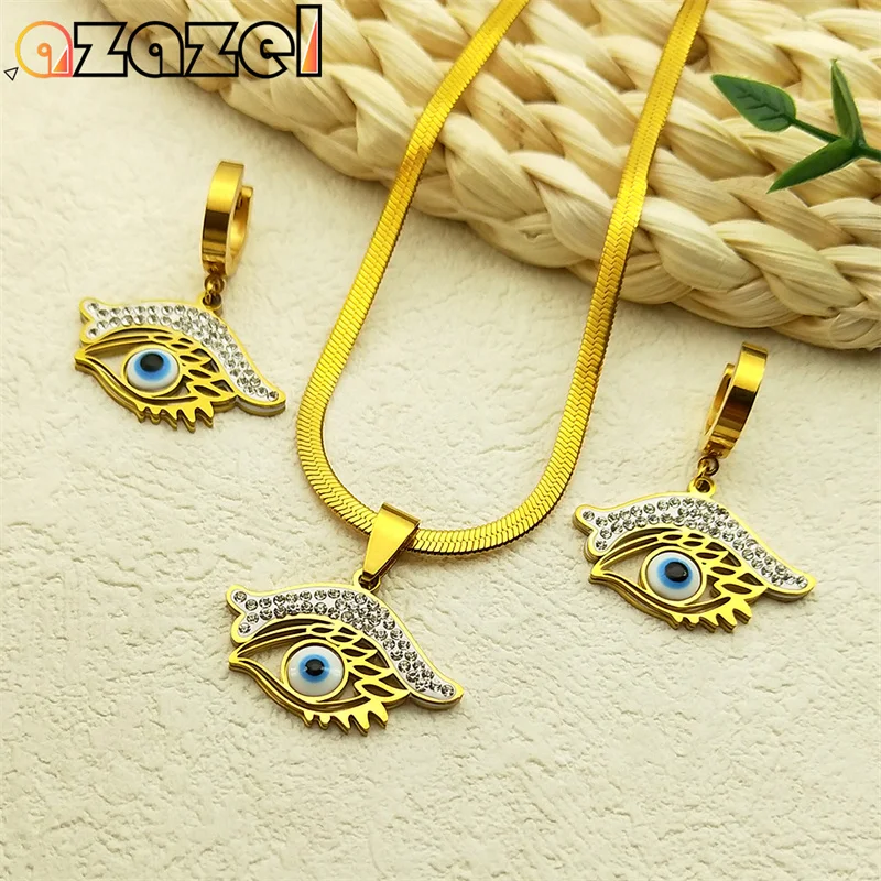 Devil Eye Rhinestone Pendant Magic Jewelry Set Women Men Stainless Steel Gold Color Vintage Blue Eye Necklace Earring Set 8384
Devil Eye Rhinestone Pendant Magic Jewelry Set Women Men Stainless Steel Gold Color Vintage Blue Eye Necklace Earring Set 8384