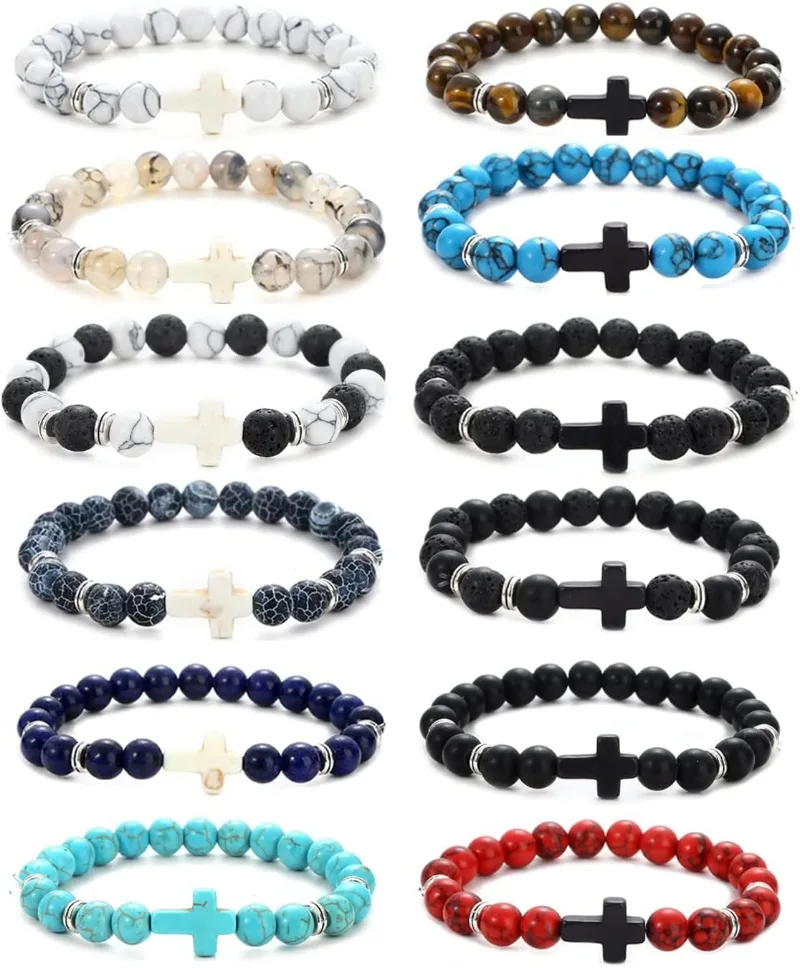 12Pcs Fashion Religion Cross Men Women 8mm Natural Stone Lava Tiger Eye Stretch Anxiety Bracelets Unisex
12Pcs Fashion Religion Cross Men Women 8mm Natural Stone Lava Tiger Eye Stretch Anxiety Bracelets Unisex