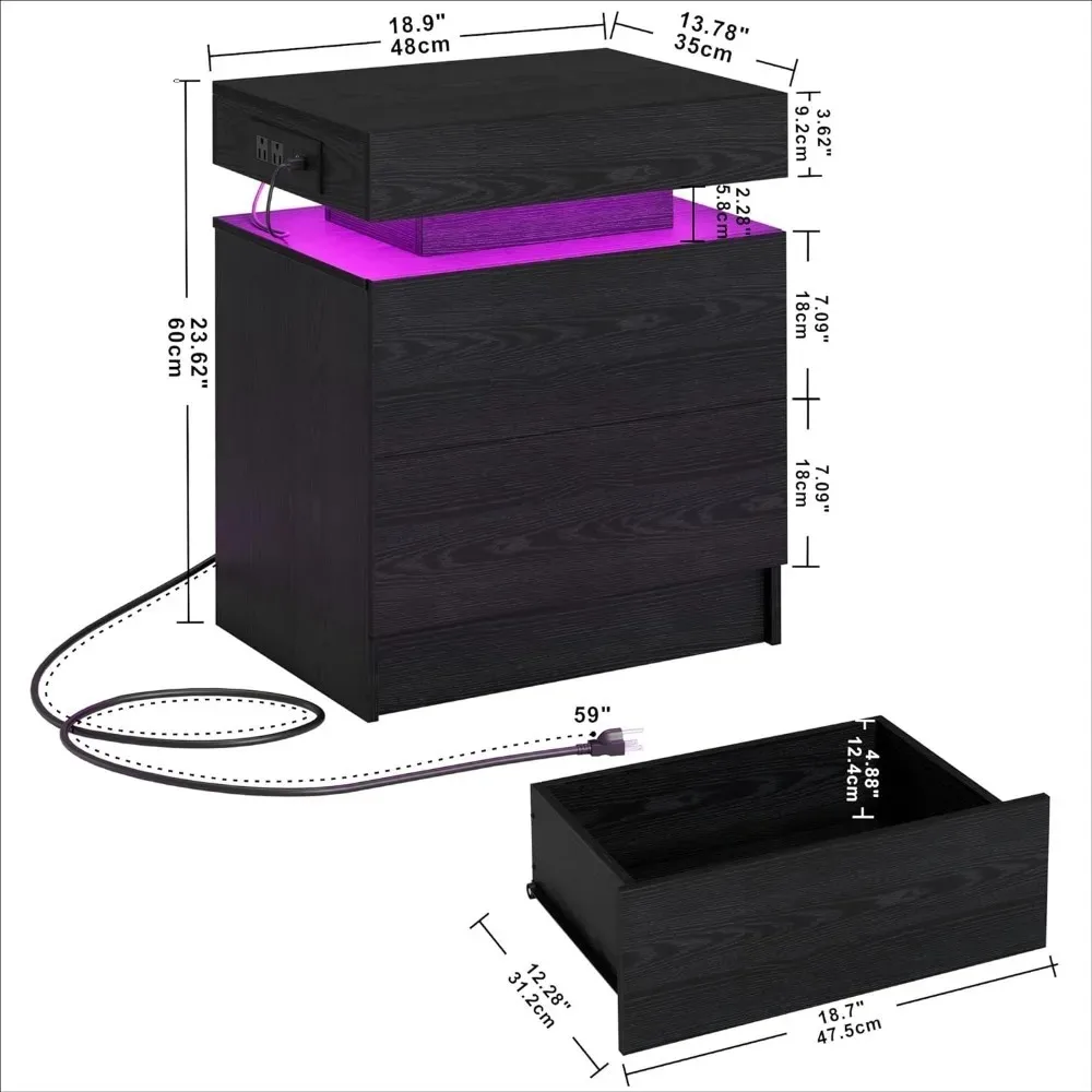 Night Stand with Charging Station, Modern Black Nightstand with LED Light and Drawers, End Table for Bedroom
Night Stand with Charging Station, Modern Black Nightstand with LED Light and Drawers, End Table for Bedroom