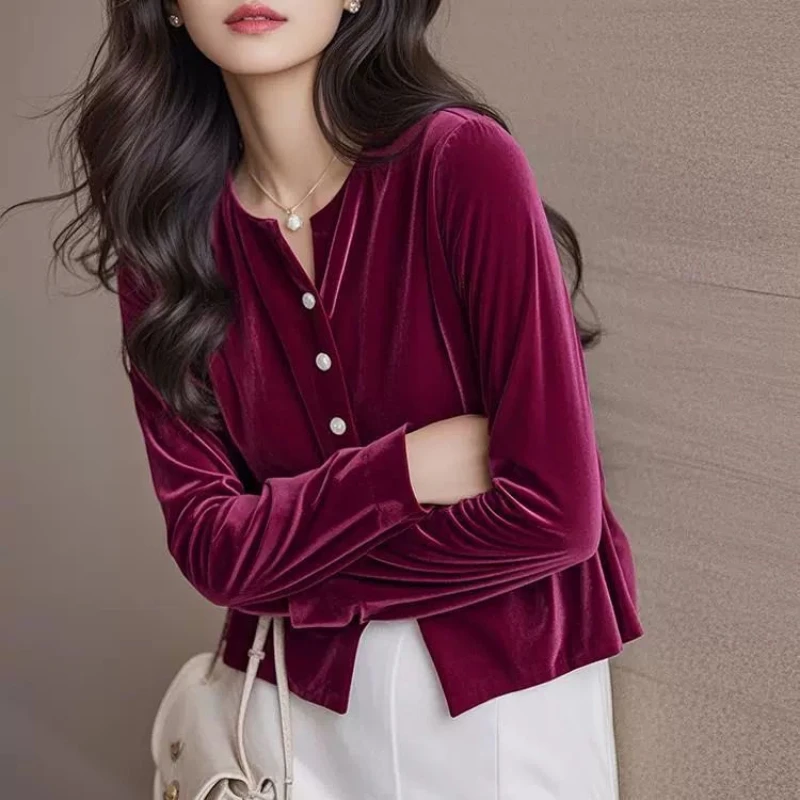 Velvet Youth Elegant Long Sleeve Shirt Women Crew Neck Casual Basic Blouse Female Casual Crop Top Lady Office
Velvet Youth Elegant Long Sleeve Shirt Women Crew Neck Casual Basic Blouse Female Casual Crop Top Lady Office