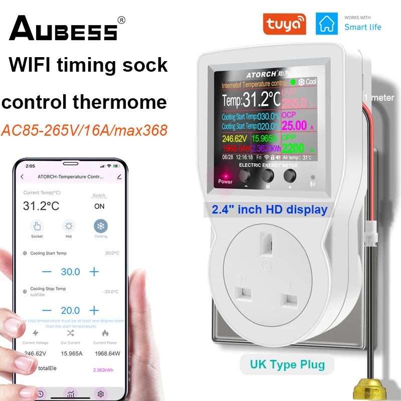 Aubess S1 WIFI Smart Thermostat Socket Incubator Temperature Controller Outlet With Timer 10A/16A AC220V For Heating Cooling
Aubess S1 WIFI Smart Thermostat Socket Incubator Temperature Controller Outlet With Timer 10A/16A AC220V For Heating Cooling
