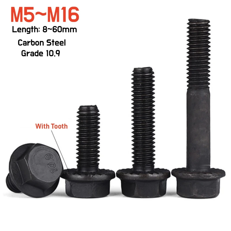 1~10pcs Black Hexagon Flange Bolts M5 M6 M8 M10 M12 M14 M16 10.9 Grade Carbon Steel With Tooth Anti-slip Hex Head Belt Pad Screw
1~10pcs Black Hexagon Flange Bolts M5 M6 M8 M10 M12 M14 M16 10.9 Grade Carbon Steel With Tooth Anti-slip Hex Head Belt Pad Screw