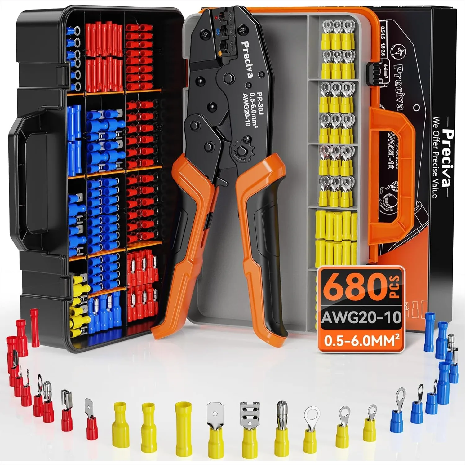 Crimping Tool for Insulated Terminals Wire Connectors, AWG20-10 Ratchet Crimper with 680 Pcs Insulated Terminals Connectors
Crimping Tool for Insulated Terminals Wire Connectors, AWG20-10 Ratchet Crimper with 680 Pcs Insulated Terminals Connectors
