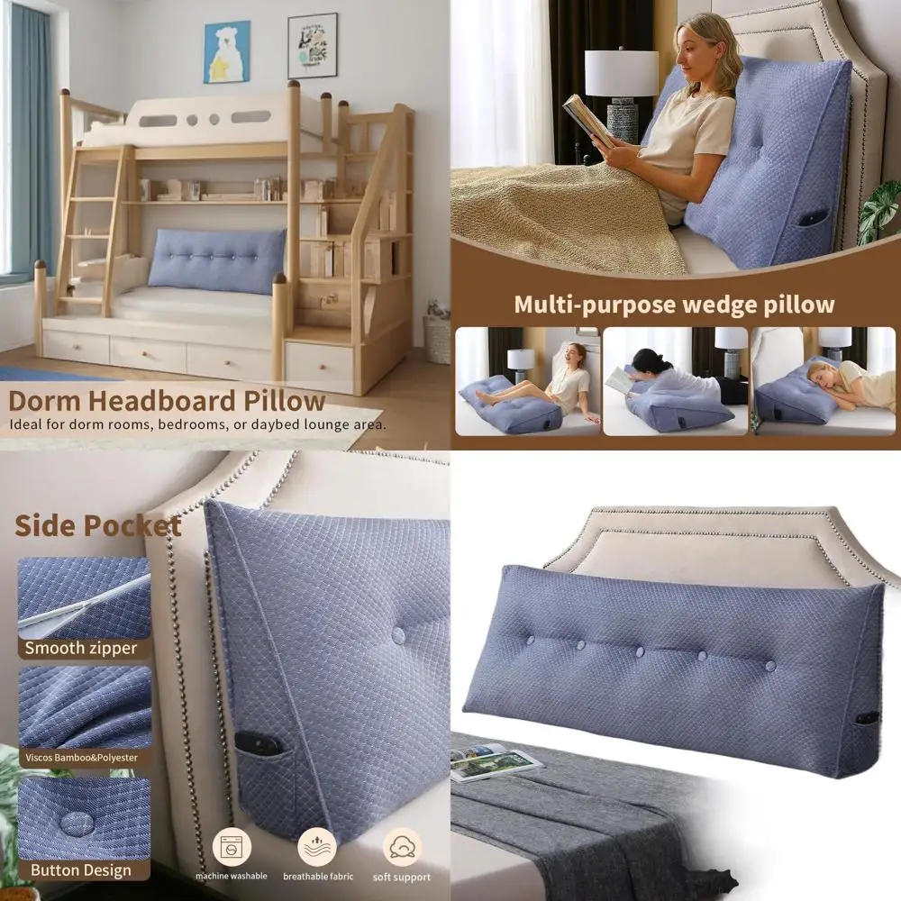 Полноразмерная подушка клина для кровати для общежития, поддержка подушки для сидения, чтения и отдыха со съемным синим чехлом
Полноразмерная подушка клина для кровати для общежития, поддержка подушки для сидения, чтения и отдыха со съемным синим чехлом