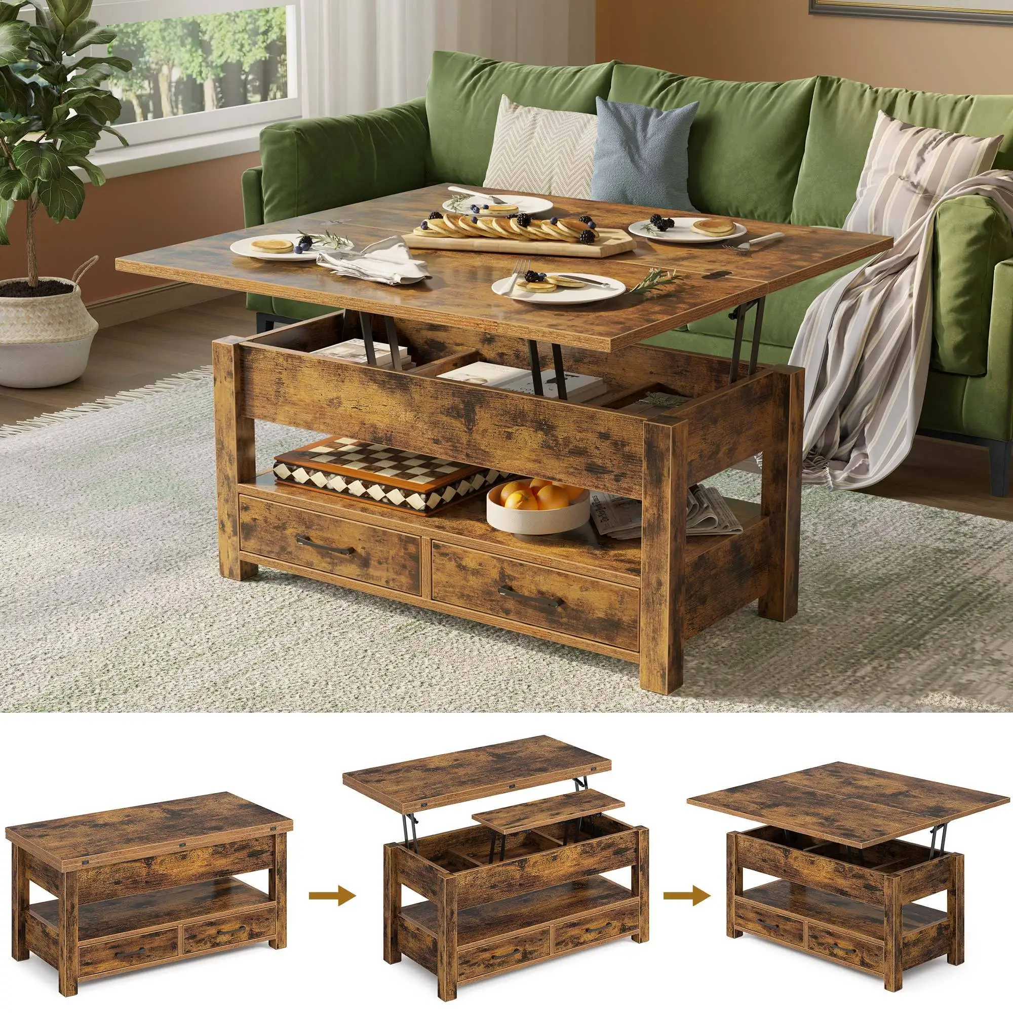 Coffee Table Lift Top, Multi-Function Convertible Coffee Table with Drawers and Hidden Compartment to Dining Table
Coffee Table Lift Top, Multi-Function Convertible Coffee Table with Drawers and Hidden Compartment to Dining Table