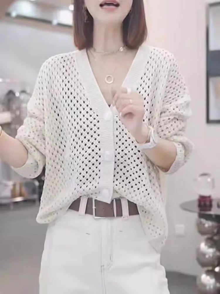 Korean Mesh Detailing V-Neck Knitted Open Cardigan Tops Women's Spring New Loose Slimming Trendy Outerwear Breathable Casual Kn
Korean Mesh Detailing V-Neck Knitted Open Cardigan Tops Women's Spring New Loose Slimming Trendy Outerwear Breathable Casual Kn