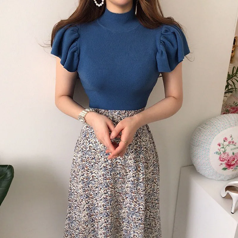 New Fashion 2 Piece Set Summer Women Knitted Half High Collar Butterfly Sleeve T Shirts+High Waist Floral Print Long Skirt Suit
New Fashion 2 Piece Set Summer Women Knitted Half High Collar Butterfly Sleeve T Shirts+High Waist Floral Print Long Skirt Suit
