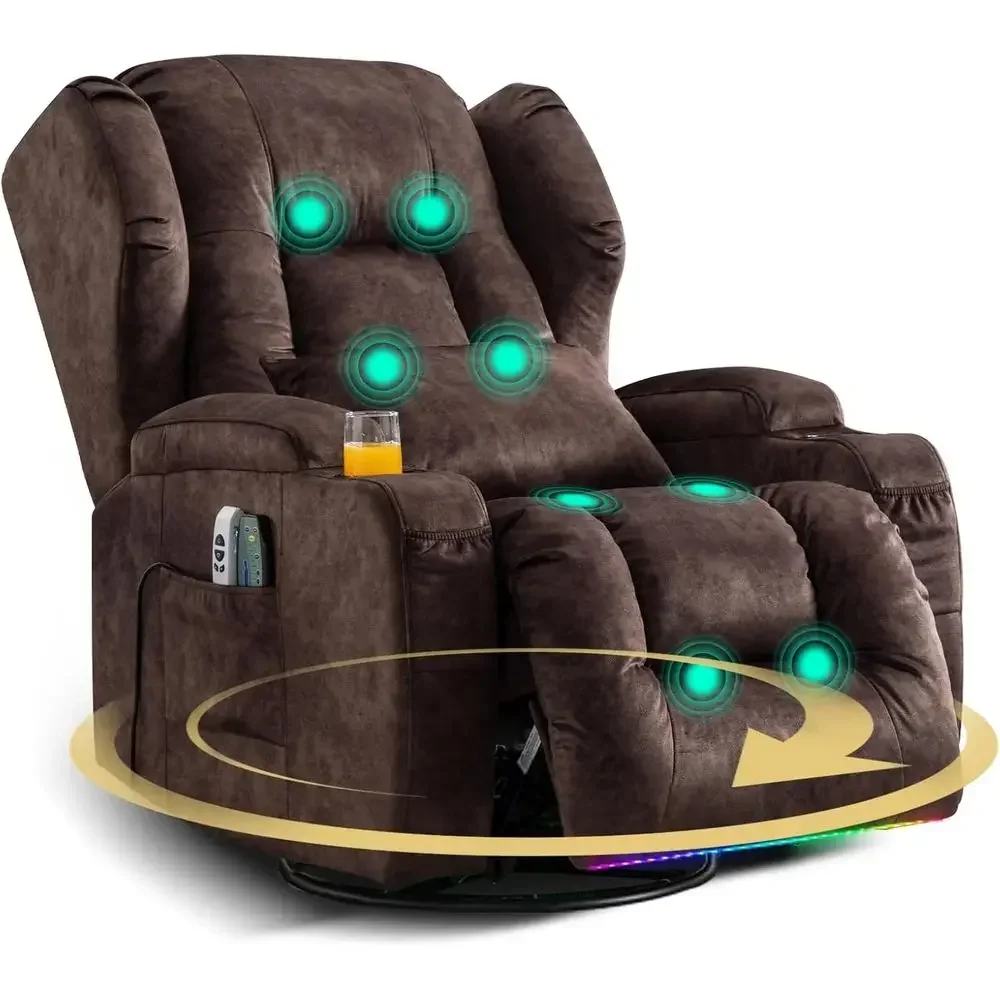 Massage & Heat Swivel Rocker Recliner Chair, Electric Wall-Hugger Sofa with LED Lights, Cup Holders, USB Ports, Velvet Brown
Massage & Heat Swivel Rocker Recliner Chair, Electric Wall-Hugger Sofa with LED Lights, Cup Holders, USB Ports, Velvet Brown