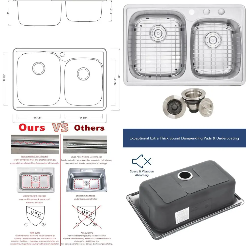 Кухонная мойка из нержавеющей стали с двумя чашами, 60/40 офсетная, 33x22x9 дюймов, 18 калибр, 3 отверстия под смеситель
Кухонная мойка из нержавеющей стали с двумя чашами, 60/40 офсетная, 33x22x9 дюймов, 18 калибр, 3 отверстия под смеситель