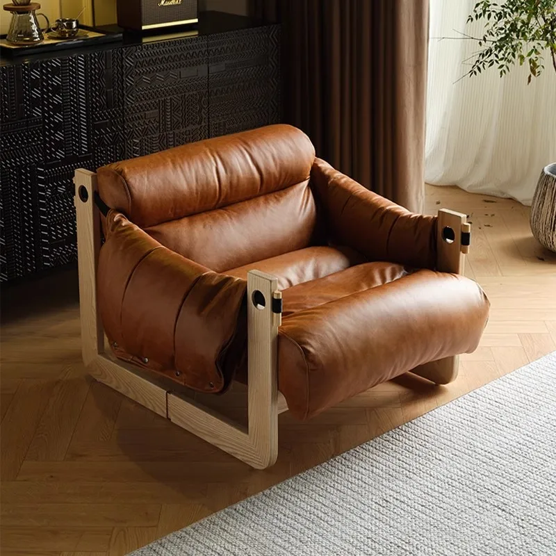 Nordic retro single solid wood sofa chair living room designer casual leather recliner
Nordic retro single solid wood sofa chair living room designer casual leather recliner