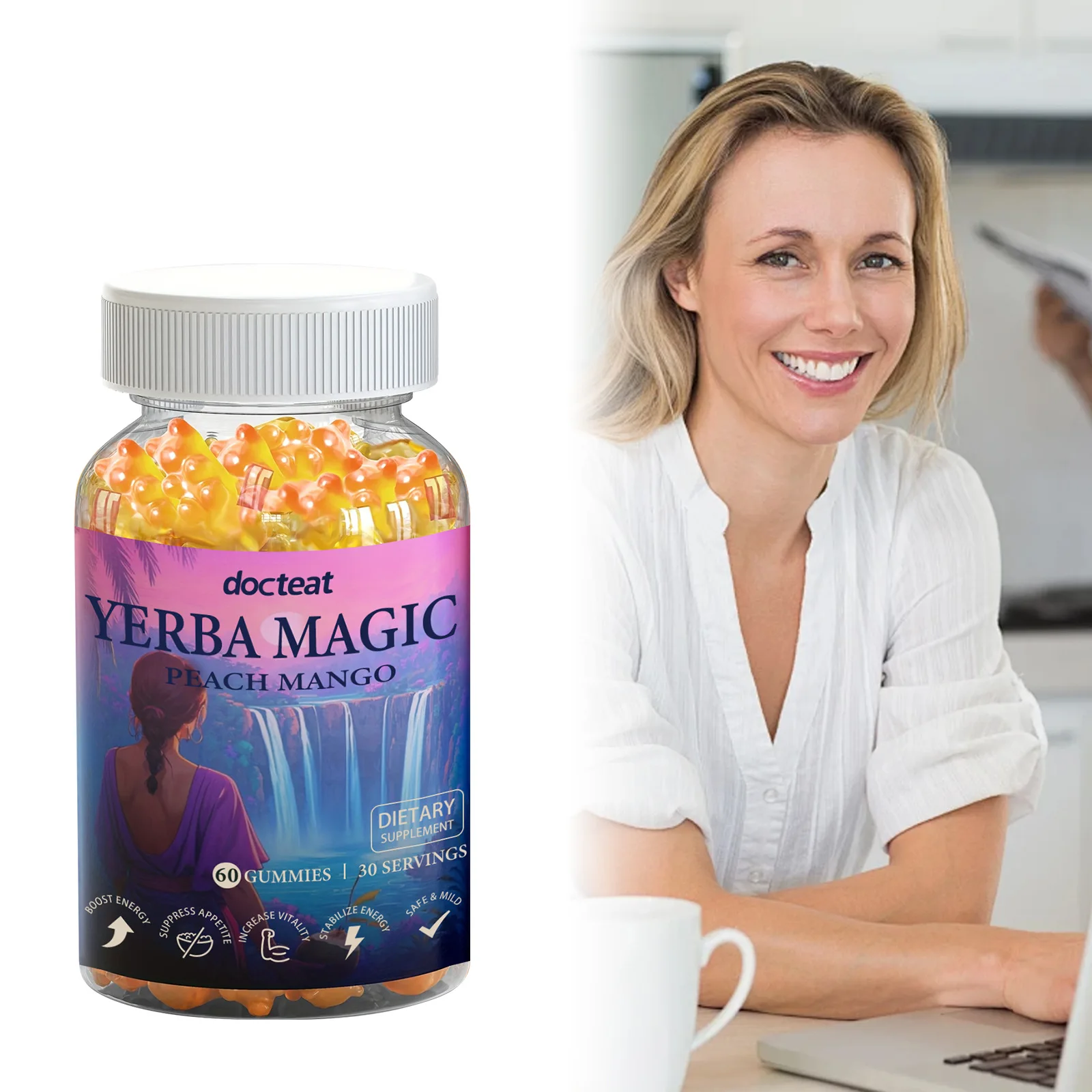 1 bottle of Ma Dai tea gummy candy provides nutritional supplements energy alertness regulates metabolism promotes digestion
1 bottle of Ma Dai tea gummy candy provides nutritional supplements energy alertness regulates metabolism promotes digestion